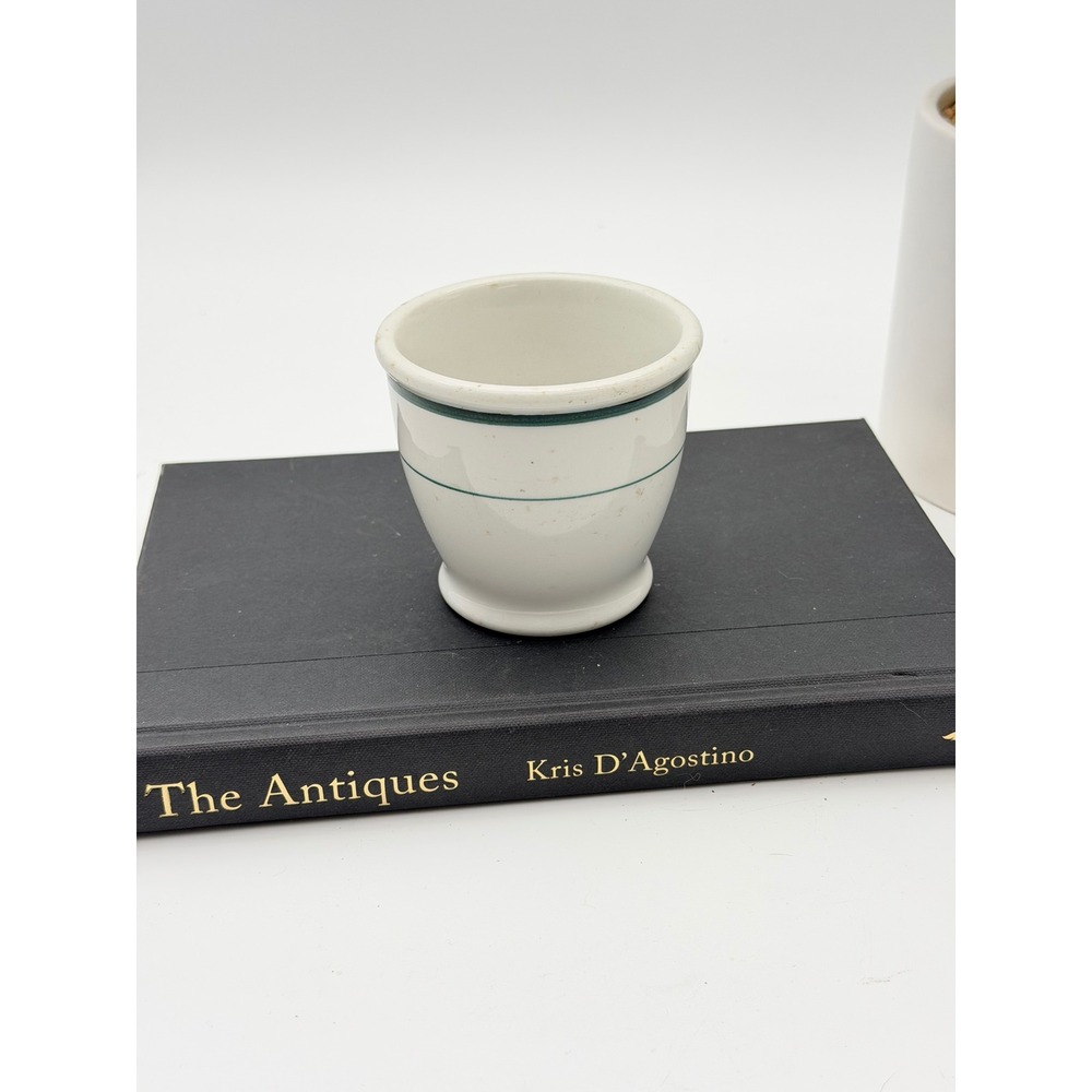 Vintage Buffalo China Green Stripe Restaurant Ware Stoneware Custard Cup B-12